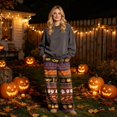 thumbnail image 2 of QWKLEAJ Halloween Pajama Pants Women Loose Fit Lounge Pants Pumpkin Cat Print Sleepwear Elastic Waist Casual Home Trousers Party Bottoms Long Pyjamas Comfy Loungewear Holiday Themed Nightwear, 2 of 6