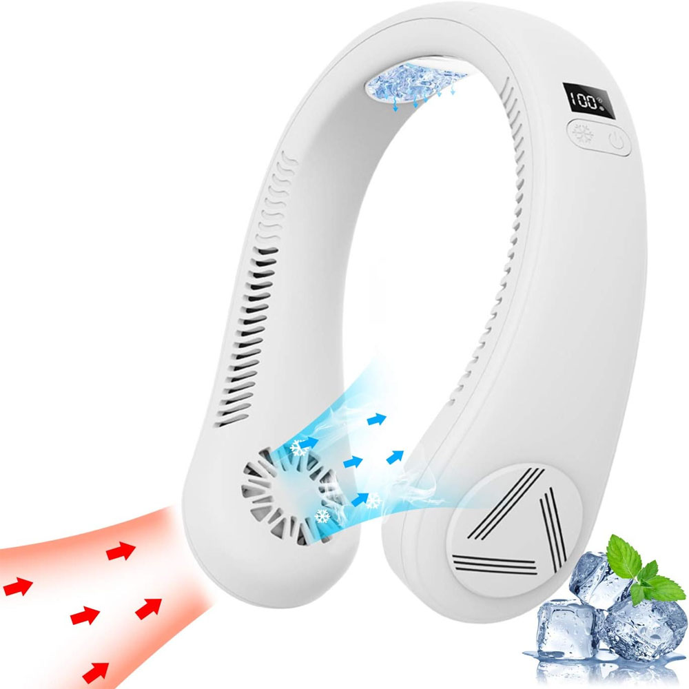DeRong Personal Air Conditioner Neck Fan with Refrigeration Chip USB Poratble Fan LED Screen