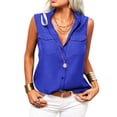 thumbnail image 2 of Sleeveless Women Solid Color Laple Button Down Casual Blouse Camisole With Pocket, 2 of 5