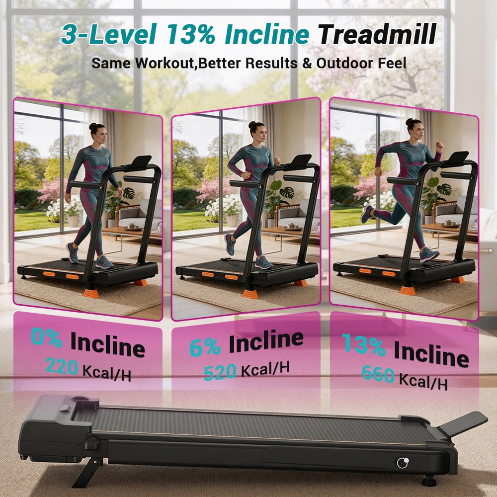 CURSOR FITNESS Powerful 2.5HP Walking Pad with 13% Incline, 6.3MPH Treadmill for Home, Compact Design with LED Display, Supports 300LbS