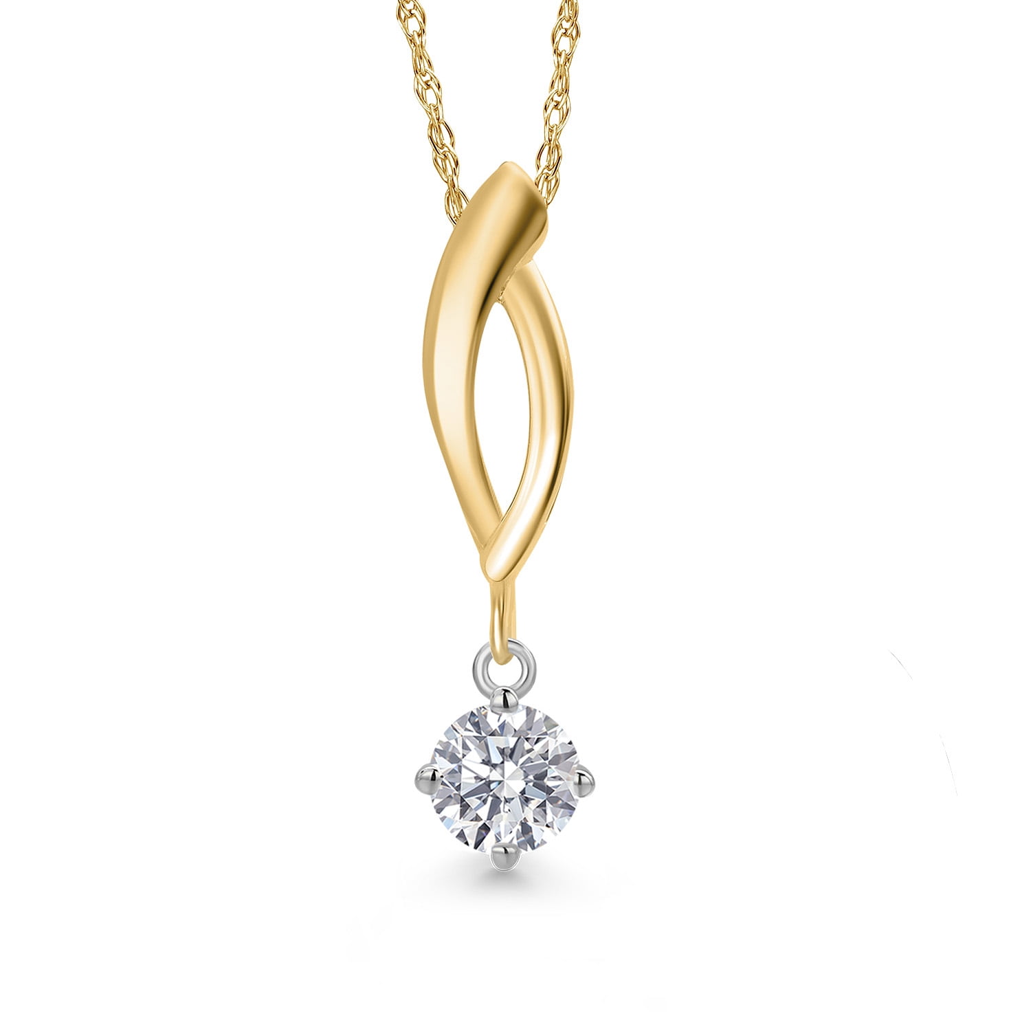 Gem Stone King 925 Silver and 10K Yellow Gold Lab Grown Diamond Pendant Necklace for Women | 0.40 Cttw | Gemstone April Birthstone | Round 4.5MM | With 18 inch 10K Yellow Gold Chain