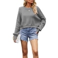 thumbnail image 2 of Suéter de Mujer de Otoño, Cuello Redondo, Tipo Murciélago, Estilo Pullover Gris S, 2 of 7