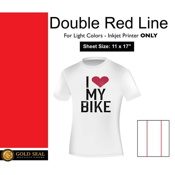 Double Red Line - Inkjet Light Iron On Heat Transfer Paper - 11x17" 25 Sheets