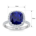 thumbnail image 5 of SuperJeweler 5 1/2 Carat Cushion Cut Created Sapphire and Halo Diamond Ring In Sterling Silver For Women, 5 of 6