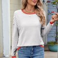 thumbnail image 5 of Women'S Casual Striped Crewneck Sweaters Color Block Long Sleeve Knitted Sweater Tops Gray-Orange XL, 5 of 9