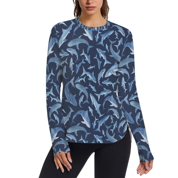 FORMRS Womens Long Sleeve Shirts UPF 50 Sun Protection Quick Dry Fishing Hiking Tops, Size S-2XL, Watercolor Shark Pattern