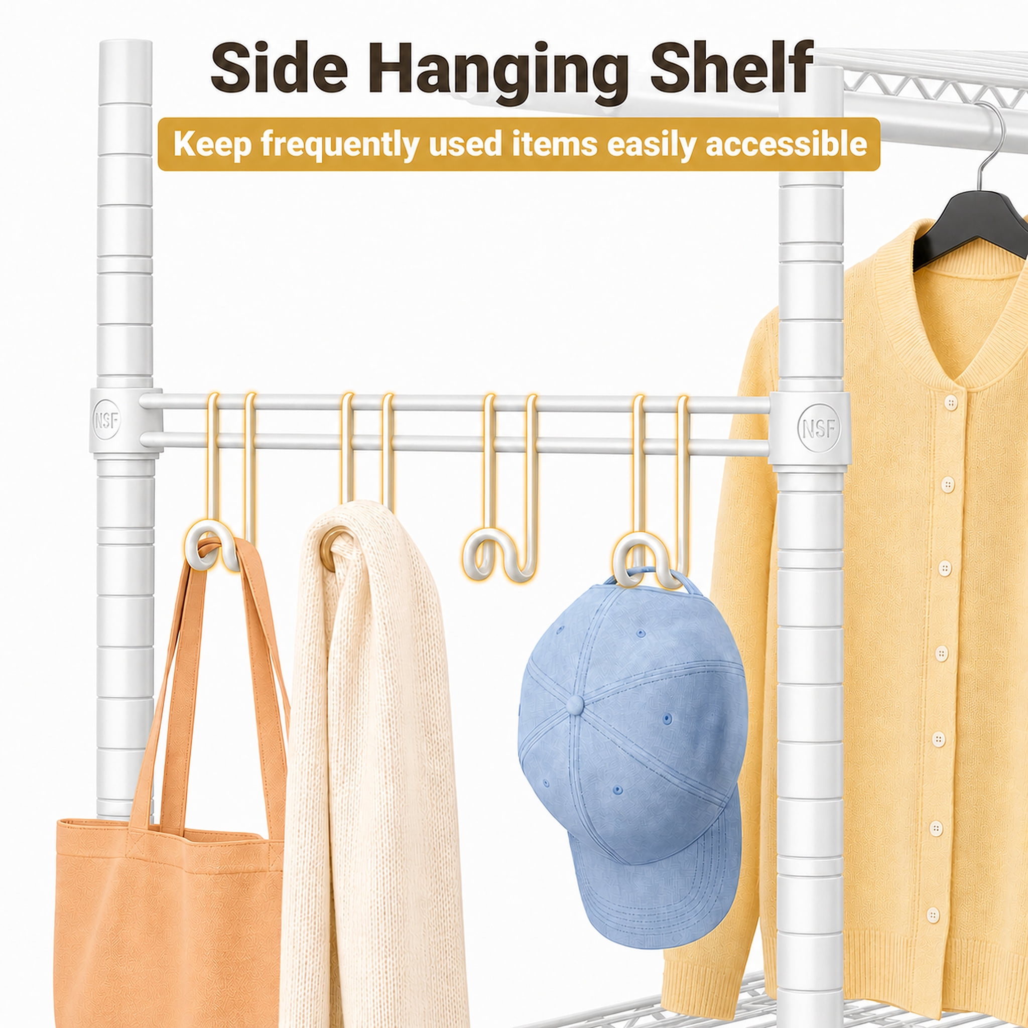 TrumanPick 71.5"-91.3" W Extendable Clothes Rack with Wire Shelves, Heavy Duty Clothes Storage System, Freestanding Clothing Rack for Hanging Clothes Load 1280lbs, White