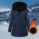 thumbnail image 1 of Parkas de manga larga para mujer, de color liso, con botones, de manga larga, con cintura ajustada, cremallera y capucha, prendas de vestir exteriores para mujer, parte superior de poliéster, 1 of 7