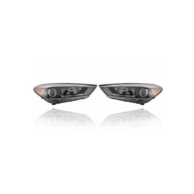 Headlight Assembly - Compatible/Replacement for '16-18 Hyundai Tucson SE - Halogen Without LED Daytime Running Lamp - Pair, Left Driver + Right Passenger Set - 92102D3050, 92101D3050