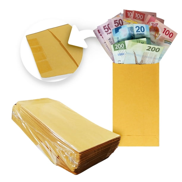 Sobres para Dinero Coin Manila Oxford 16.5 x 9 cm Kraft 90 g con Cierre Engomado, Paquete con 100 Piezas