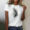 thumbnail image 2 of Otvok Womens T-Shirts,Summer Tee Ladies Fashion Feather Print Crew Neck Short Sleeve White Tops, 2 of 6