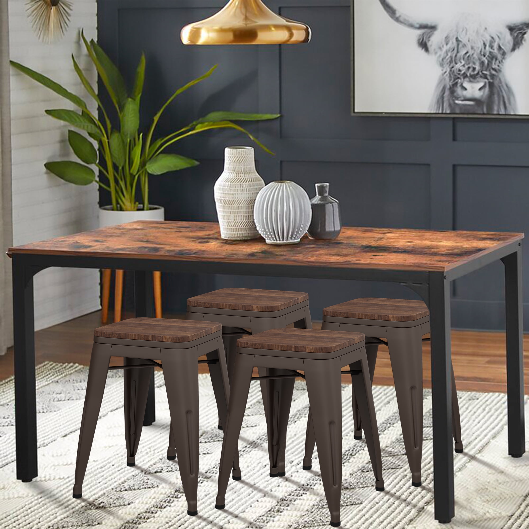 Andeworld 18 inch Stools Metal Dining Chairs Set of 4 Stackable Kids Stools Short Stools Bar Stools Classroom Stools (18 inch, Rustic)