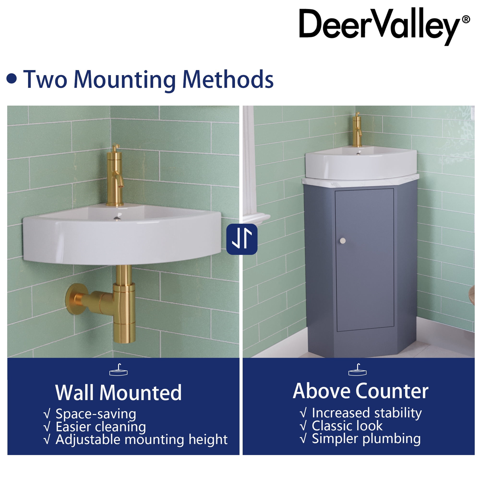 DV-1V0222 DeerValley 18" x 13''White Ceramic Specialty Wall Mount Bathroom Sink with Faucet Hole and Overflow