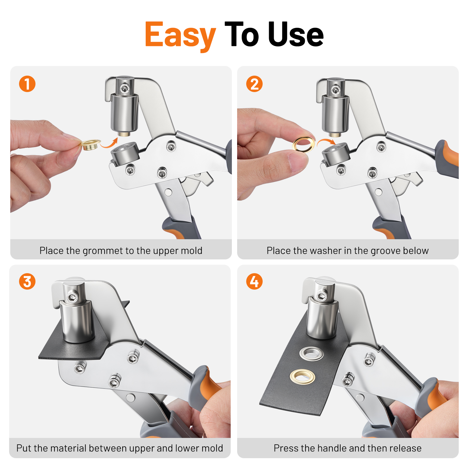SPBTAR Grommet Tool Kit, 3/8 inch Grommet Kit with 500pcs Grommets Eyelet Plier Set, Handheld Eyelet Hole Punch Pliers Grommet Press Kits for Fabric Tarps Leather