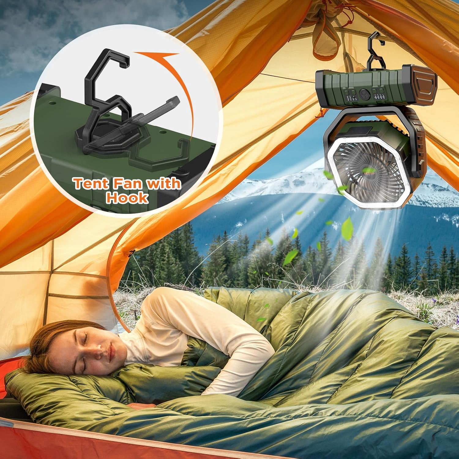 F6 Camping Fan, Portable Battery Powered Fan with 20000mAh Rechargeable Battery, LED Lantern, Remote & Oscillating - 4 Speed for Tent, Travel, Bedroom, Car, Outdoor Camping Essentials