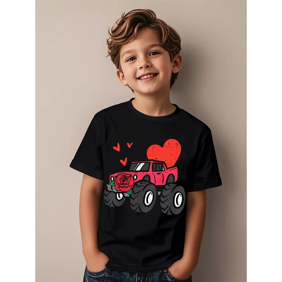 valentines day truck heart kids t shirt cute childrens fashion top