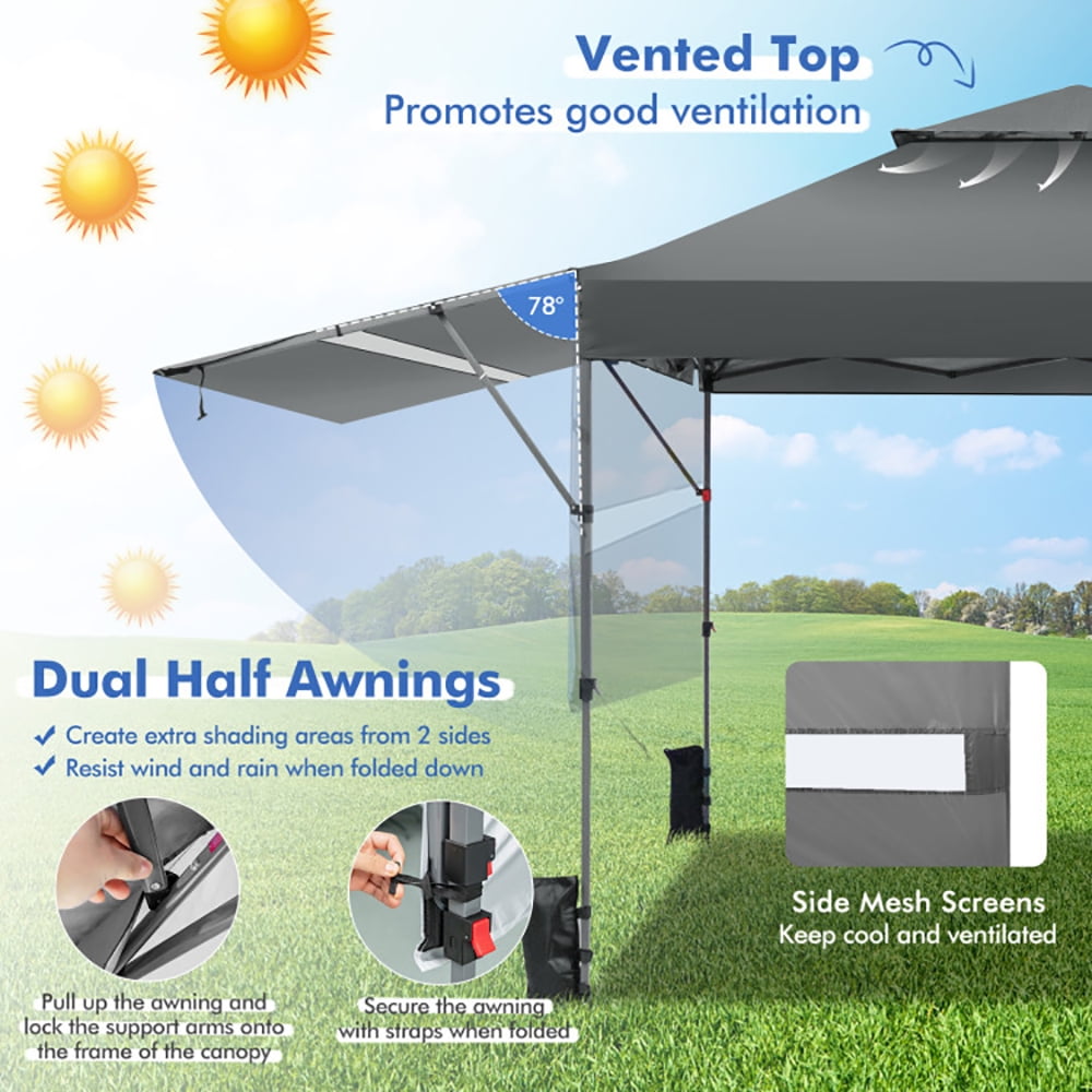 Aimee Lii 10 x 17.6 Feet Outdoor Instant Pop-up Canopy Tent with Dual Half Awnings, Backyard Canopy Gazebo for Party Camping BBQ Events, Gray