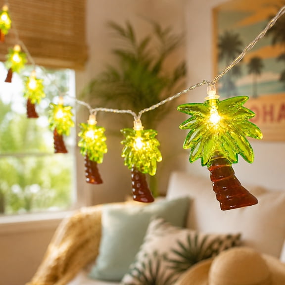 Northlight 10ct Battery Operated Palm Tree Summer LED String Lights Warm White - 4.5' Clear Wire