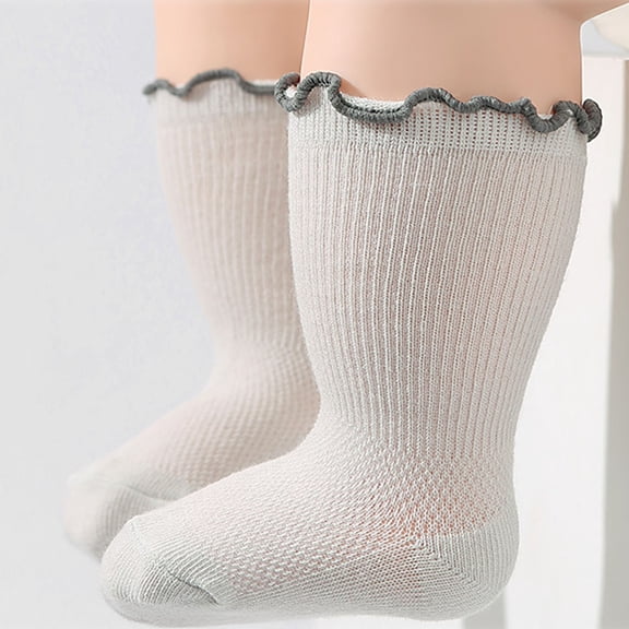 Baby Girls Ruffle Crew Socks Breathable Sweat Wicking Mid Calf Socks Soft Solid Colors for Newborn Toddler 0-3 Years