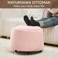 thumbnail image 4 of Mxfurhawa Modern Velvet Storage Ottoman – Vanity Stool with Backrest & 5 Rolling Wheels, Small Footstool for Makeup, Bedroom, or Extra Seating (Pink), 4 of 6