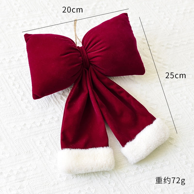 Dalrosia 6PCS Christmas Wine Red Bow Velvet Christmas Swag Bow Xmas Tree Hanging Decorations Christmas Bows Ornaments for Home Outdoor Indoor Party Fence Fireplace Stairs