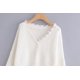 thumbnail image 2 of Suéter de punto suelto con cuello en V para mujer Suéter de manga larga rasgado Suéter Crop Top Suéteres Blanco JAMW Sencillez, 2 of 5