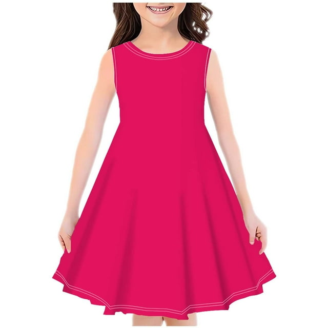 Huvoen Robe Trapèze Décontractée Sans Manches à Col Rond pour Filles, Robe d'Été pour Tout-Petits, Roses 160