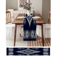 thumbnail image 3 of Ldtrchee Navy Blue Grey Boho Table Runner 48 Inches, Ethnic Geometric Southwestern Retro Bed Runner Dresser Scarves Tabletop for Indoor Outdoor Parties/Ceremony/Banquet, 13" x 48", 3 of 8