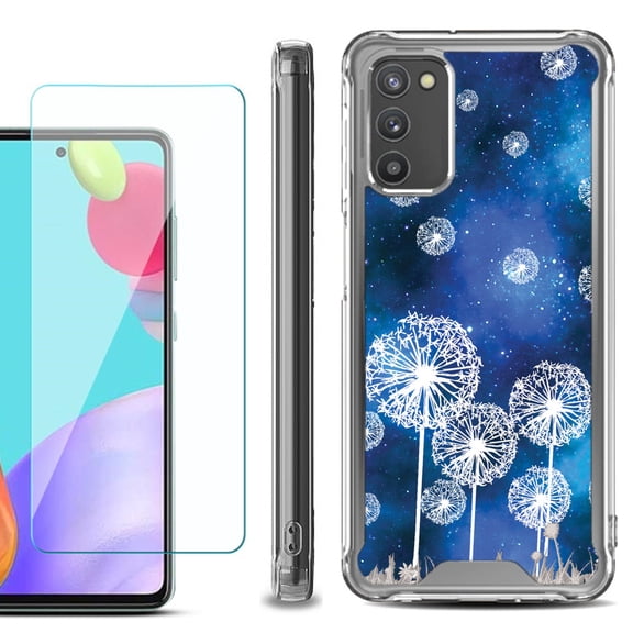 Shockproof Bumper Phone Case for Samsung Galaxy A03s, with Tempered Glass Screen Protector, by OneToughShield ® - Dandelion Stars