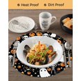 thumbnail image 3 of 15 Inch Round Placemats Set of 6, Halloween Non Slip Heat Insulation PP Table Mats, Orange Pumpkins White Funny Ghost Black Cat Washable Place Mats for Kitchen Dining Party Table Decor, 3 of 7