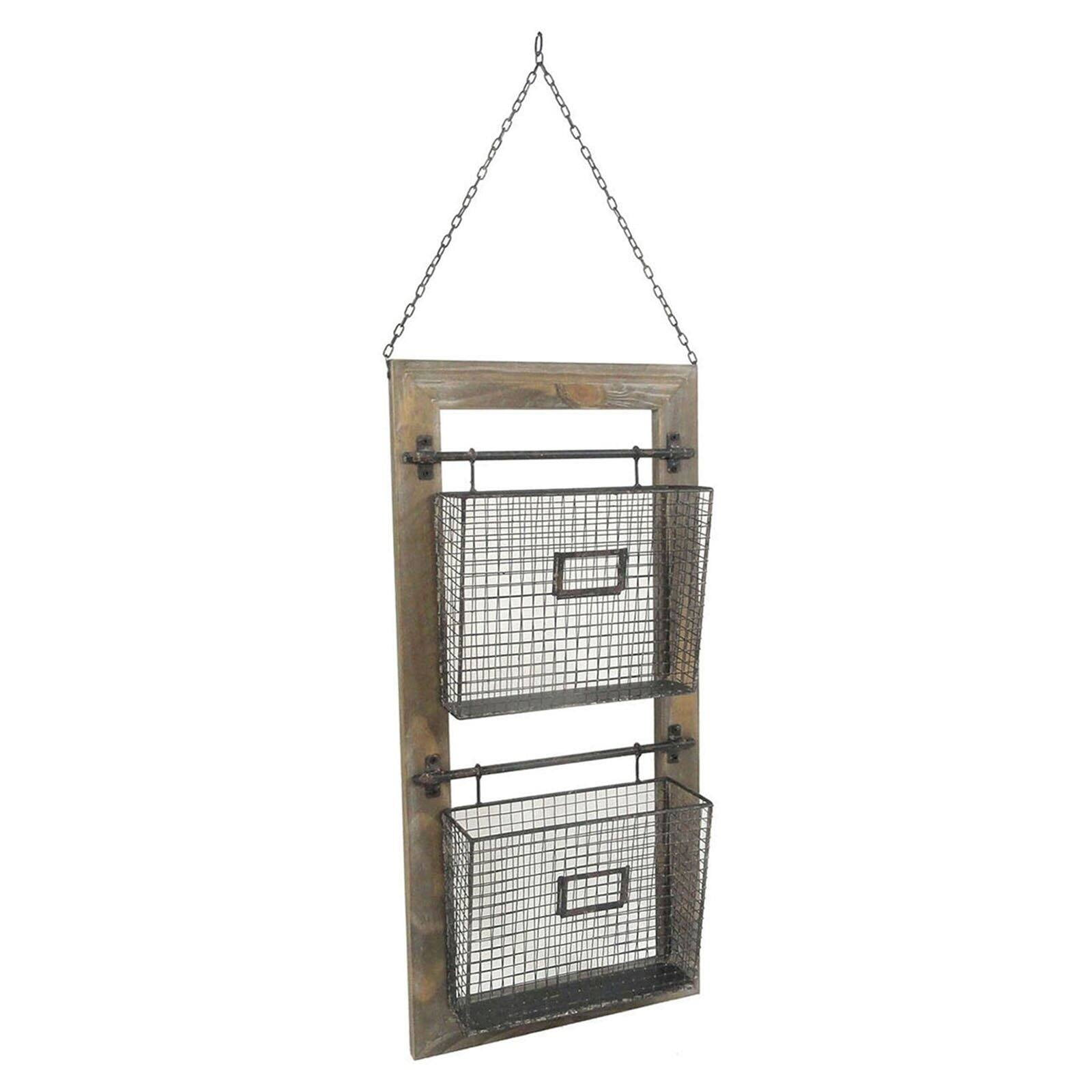 Sagebrook Home Wood and Metal Basket Wall Organizer