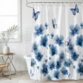 thumbnail image 6 of Navy Blue Floral Shower Curtain Set - Standard 72" x 72" Washable Bathtub Curtain with 12 Hooks, Spring Flowers Butterflies Watercolor Waterproof Fabric Stall Shower Curtains for Bathroom Décor, 6 of 6