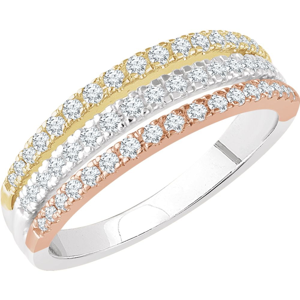 Diamond2Deal 14K Tricolor Gold Women 1/2 Cttw Diamond Stacked