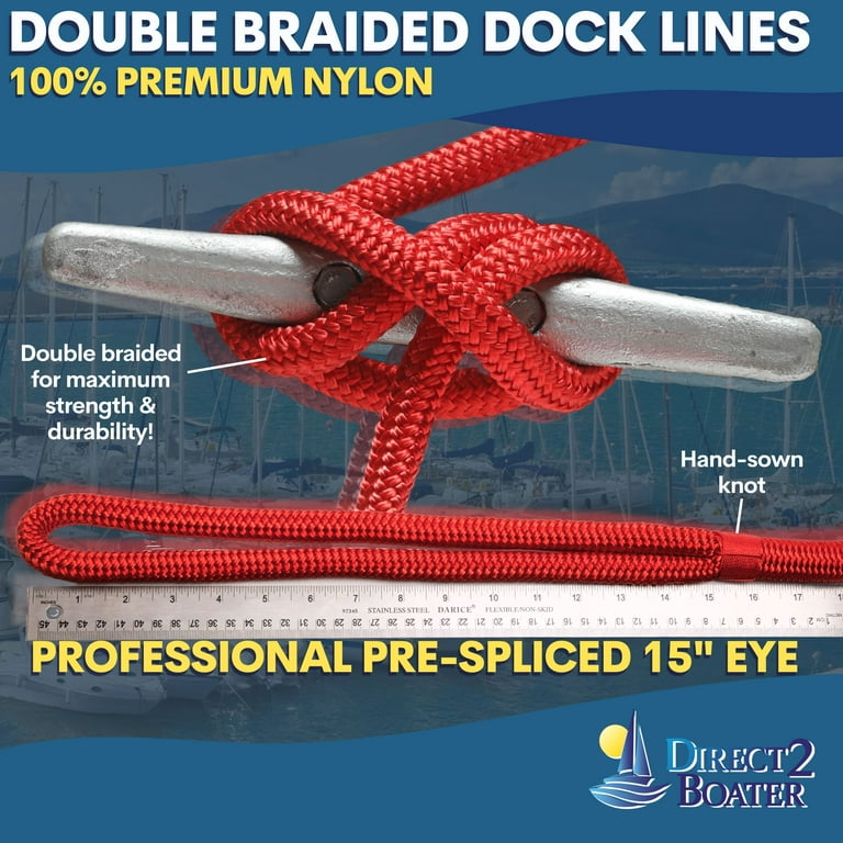 5/8 x 20' - Red Durable Double Braided Nylon Dock Line - For Boats Up to  45' - Long Lasting Mooring Line - Strong Nylon Dock Lines for Boats - Marine  Grade