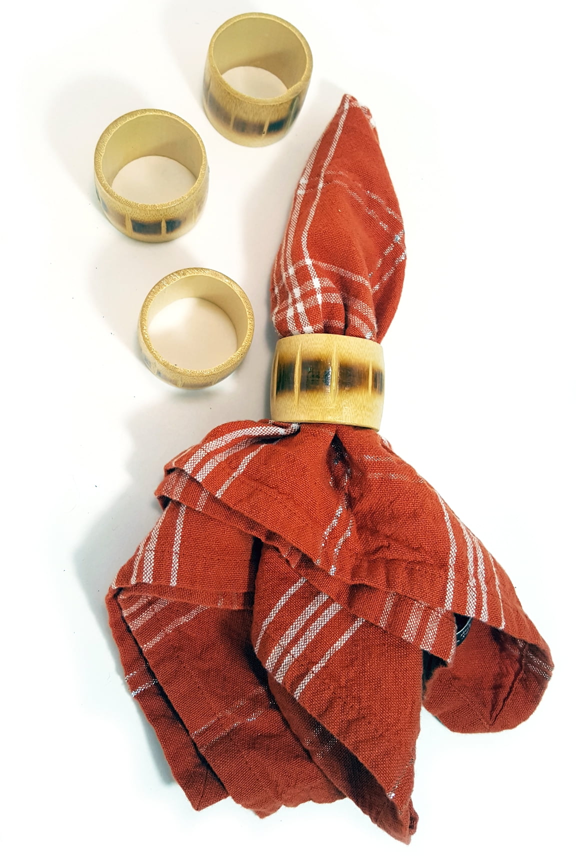 4PACK Bamboo Napkin Rings Thick Band Light Wood Finish