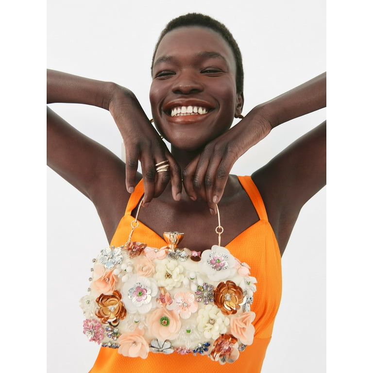 Bridal Party Handbag: Floral Beaded Women's Clutch, Gold Black