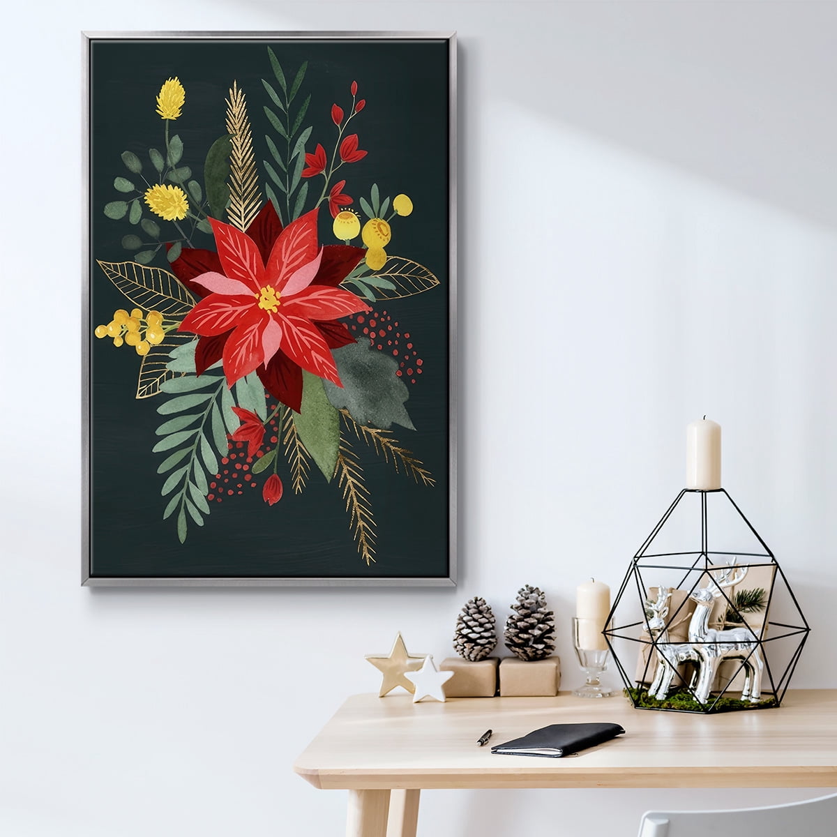 Bright Christmas Night Collection B - Framed Gallery Wrapped Holiday Canvas - 25 x 37 - Silver Frame
