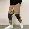 thumbnail image 2 of Mens Tapered Sweatpants Cotton Casual Fall Joggers Long Pant with Pockets Patchwork Fashion Drawstring Trousers (L, Khaki), 2 of 6