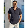 thumbnail image 3 of HAOMEILI Men's Casual Button Down Shirts Short Sleeve Textured Summer Beach Shirt with Pocket, 3 of 6