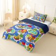 thumbnail image 2 of Manfei City Streets Twin Comforter Sets,Kawaii Houses Print Bedding Set,Blue,Navy Blue Reversible,2 Pieces,1 Comforter and 1 Pillowcase, 2 of 7