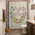 thumbnail image 3 of Heart Floral Wreath Shower Curtain - Water Repellent Fabric Shower Curtains Washable, Country Vintage Flowers Burlap Plaid Decorative Polyester Cloth Bathroom Curtains Modern Bath Decor 36"x72", 3 of 8