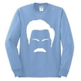 thumbnail image 2 of Wild Bobby, White Parks and Rec Fans Ron Swanson Mustache Face Silhouette, Pop Culture, Men Long Sleeve Shirt, Light Blue, Medium, 2 of 4
