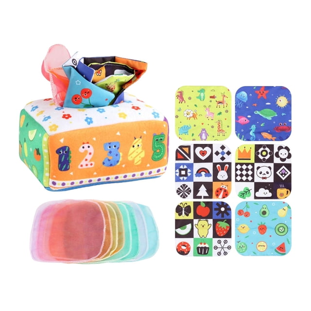 Caja de pañuelos Juguete para tirar Juguete sensorial Juguete de aprendizaje educativo Tejido arrugado Habilidades motoras finas Preescolar para niños Número CUTICAT juego sensorial