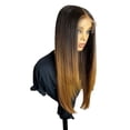 thumbnail image 4 of Soft 180%Density 26inch Ombre Blonde Brown Long Silky Straight Lace Front Wig For Women With Baby Hair Glueless Preplucked Daily, 4 of 7