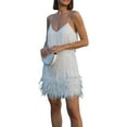 thumbnail image 3 of Cenuakty Women Sling Dress Sleeveless V Neck Tassels Feather Club Party Spring Short Summer Dress, 3 of 4