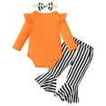 thumbnail image 3 of adviicd Outfit Baby Girl Baby Girl Clothes Ribbed Ruffled Romper+ Pants Outifts (Orange,9-12 Months), 3 of 9
