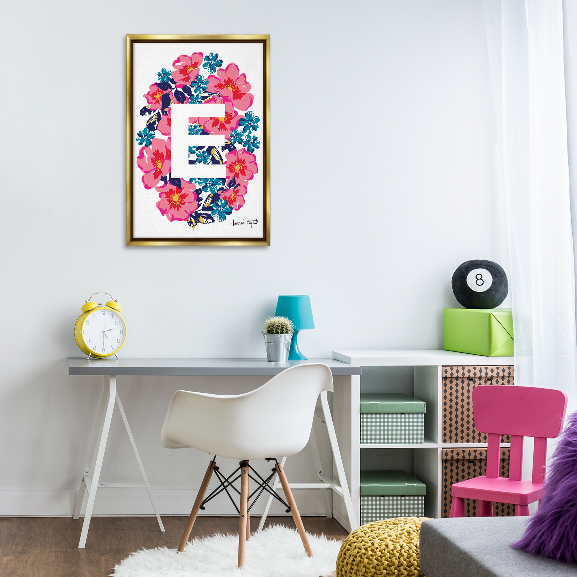 Stupell Industries Floral Bloom Letter E Botanical & Floral Painting Gold Floater Framed Art Print Wall Art, 21 x 31