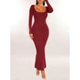 thumbnail image 2 of Arvbitana Women's Knit Long Dress Long Sleeve Split Bodycon Dress Solid Color Square Neck Wrap Hip Evening Dress for Cocktail Party, 2 of 7