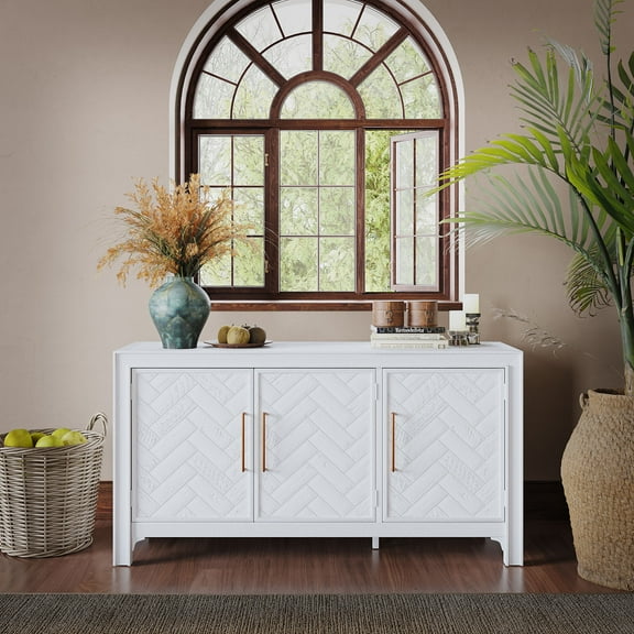 Jofran Gramercy Mid-Century Modern Chevron Three Door 60" Accent Cabinet