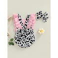 thumbnail image 4 of Bagilaanoe Summer Newborn Baby Girls Romper 6M 12M 18M 24M Infant Cow Print Bow Fly Sleeve Suspender Jumpsuit + Headwear 2pcs Set, 4 of 8